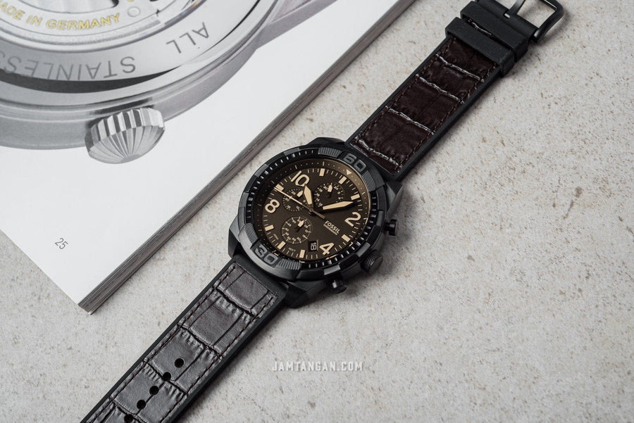 Fossil Bronson Chronograph Brown Dial Brown Leather Strap Watch for Men - FS5713