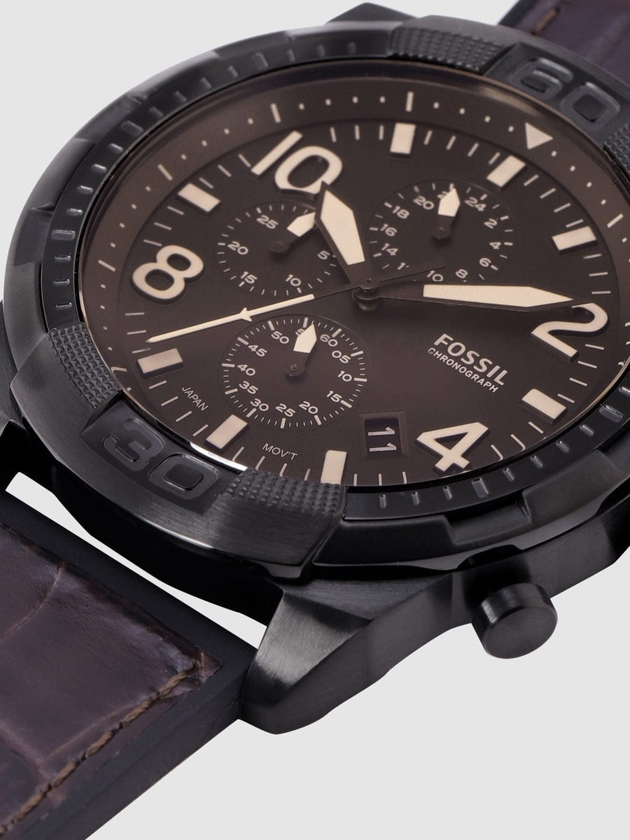 Fossil Bronson Chronograph Brown Dial Brown Leather Strap Watch for Men - FS5713