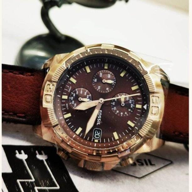 Fossil Bronson Chronograph Brown Dial Brown Leather Strap Watch for Men - FS5857
