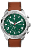 Fossil Bronson Chronograph Green Dial Brown Leather Strap Watch for Men - FS5738