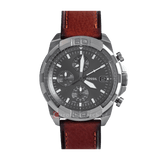 Fossil Bronson Chronograph Grey Dial Brown Leather Strap Watch for Men - FS5855