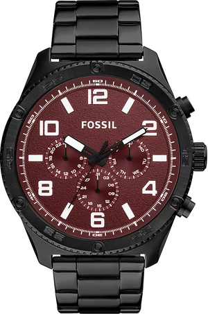 Fossil Brox Multifunction Maroon Dial Black Steel Strap Watch for Women - BQ2803