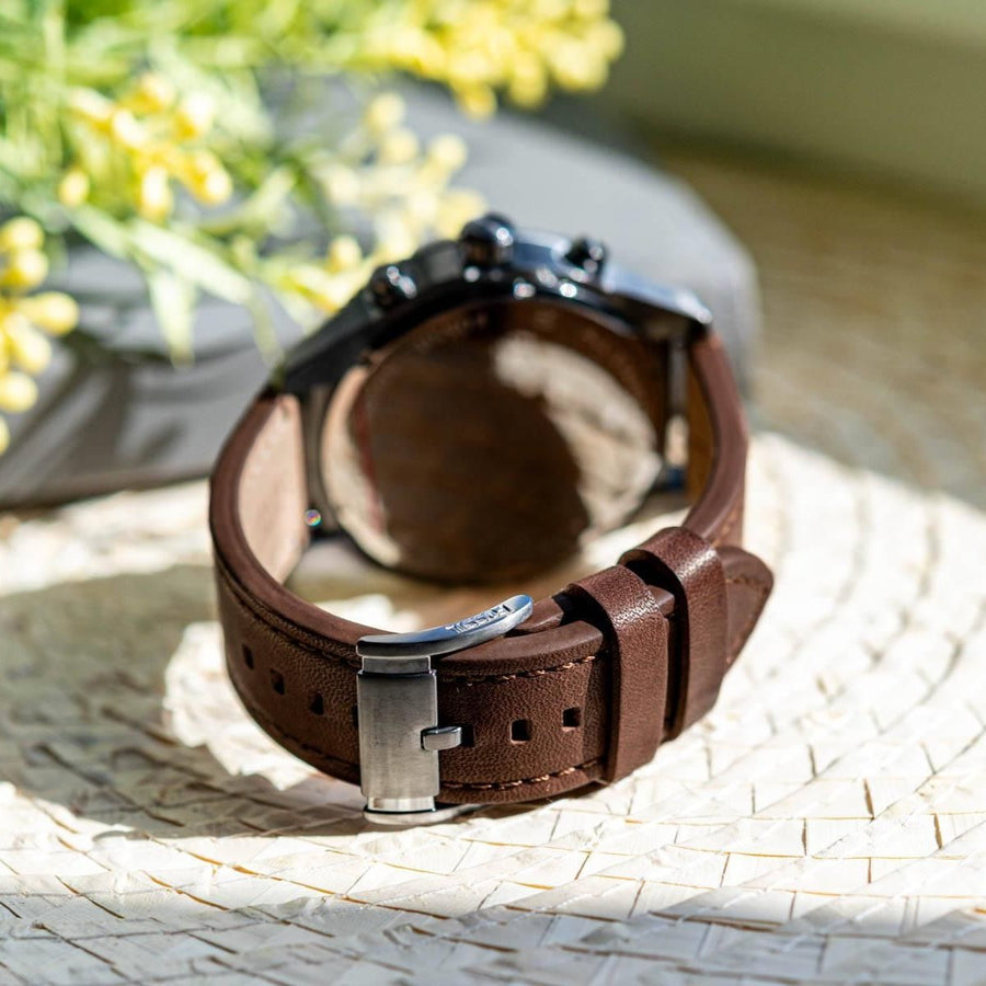 Fossil Brox Multifunction Grey Dial Brown Leather Strap Watch for Men - BQ2800