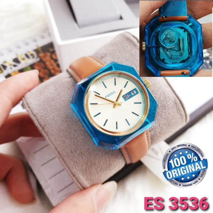 Fossil Candy White Dial Brown Leather Strap Watch for Men - ES3536