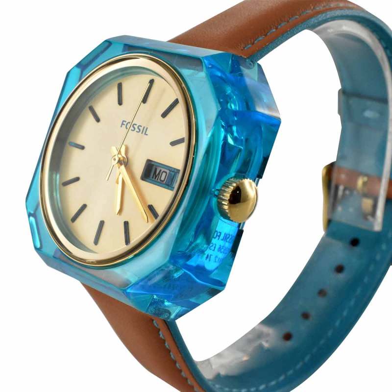 Fossil Candy White Dial Brown Leather Strap Watch for Men - ES3536