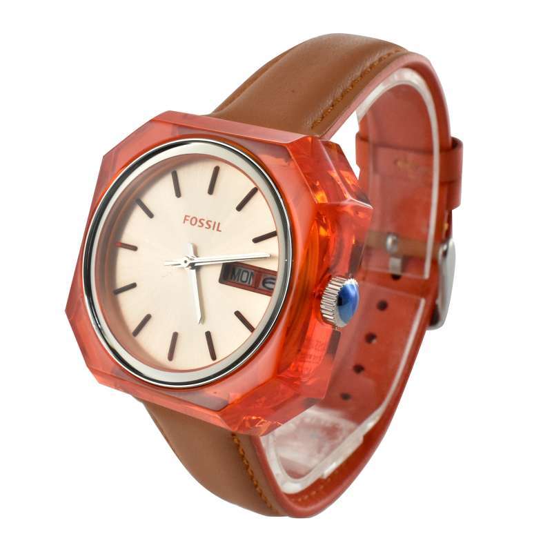 Fossil Candy White Dial Brown Leather Strap Watch for Women - ES3537