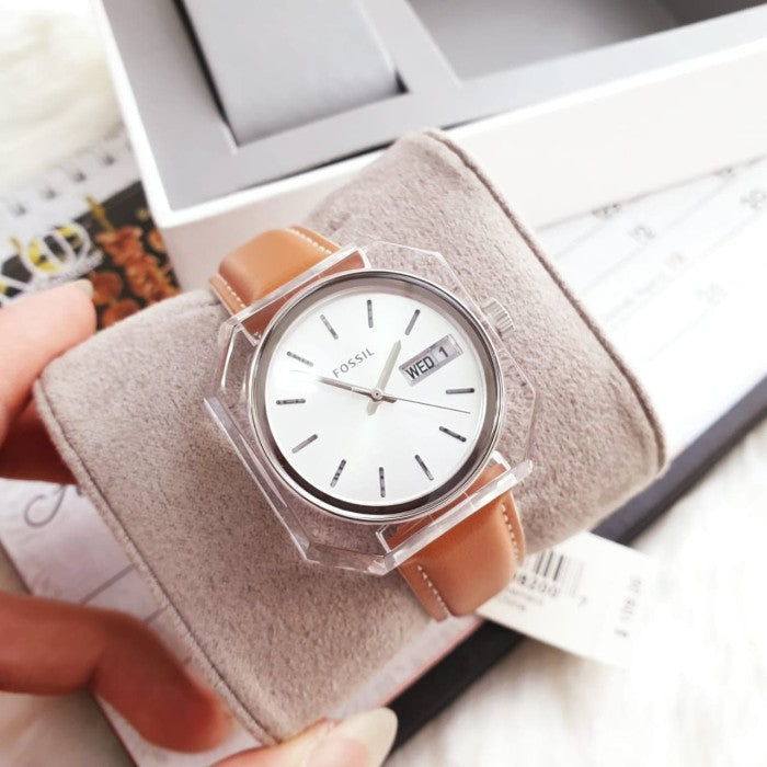 Fossil Candy White Dial Brown Leather Strap Watch for Women - ES3538