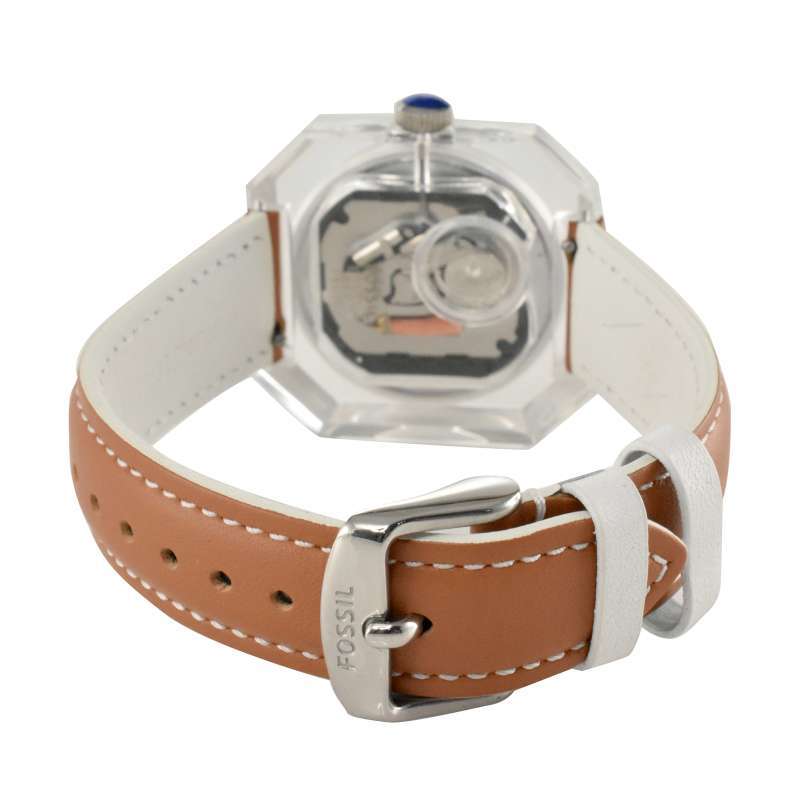 Fossil Candy White Dial Brown Leather Strap Watch for Women - ES3538