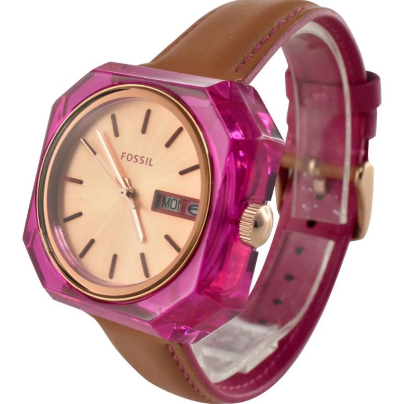 Fossil Candy White Dial Brown Leather Strap Watch for Women - ES3539