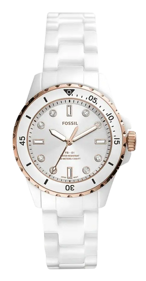 Fossil FB-01 Analog White Dial White Ceramic Strap Watch for Women - CE1107