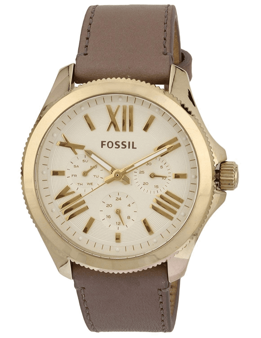 Fossil Cecile Champagne Dial Grey Leather Strap Watch for Women - AM4529