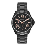 Fossil Cecile Multi Function Crystals Black Dial Black Steel Strap Watch for Women - AM4522