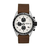 Fossil Retro Traveler Chronograph White Dial Brown Leather Strap Watch for Men - CH2886