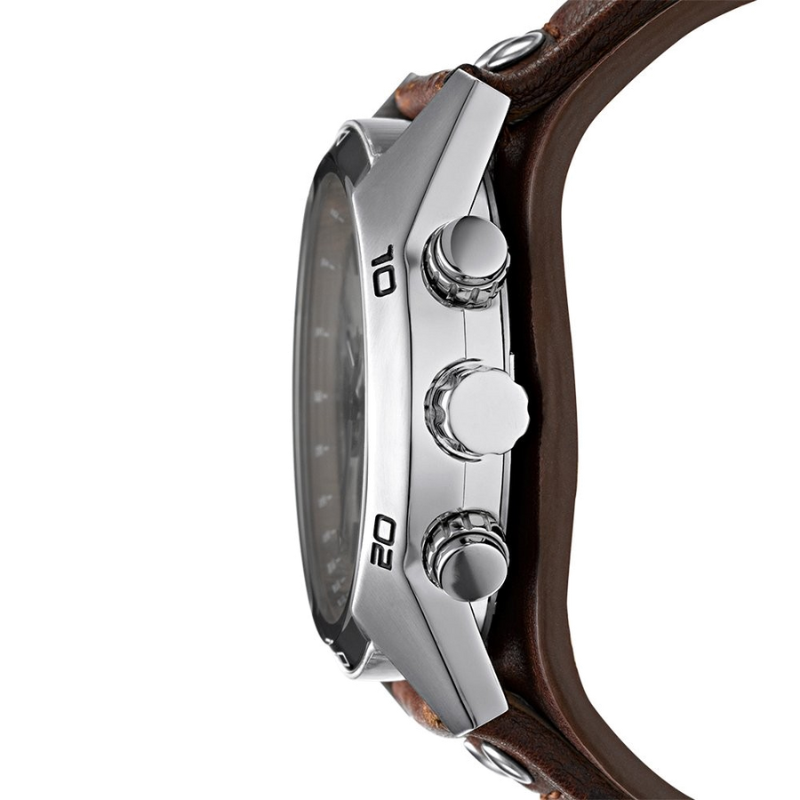 Fossil Coachman Chronograph Silver Dial Brown Leather Strap Watch for Men - CH2565