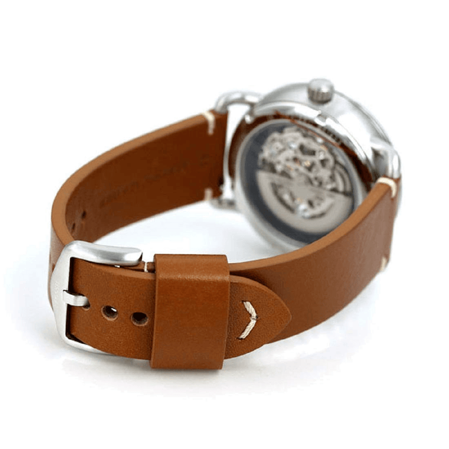 Fossil Commuter Automatic Skeleton Blue Dial Brown Leather Strap Watch for Men - ME3159