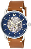 Fossil Commuter Automatic Skeleton Blue Dial Brown Leather Strap Watch for Men - ME3159