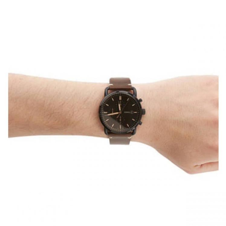 Fossil Commuter Chronograph Black Dial Brown Leather Strap Watch for Men - FS5403