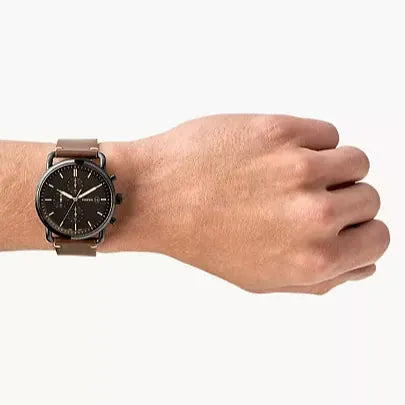Fossil Commuter Chronograph Black Dial Brown Leather Strap Watch for Men - FS5403