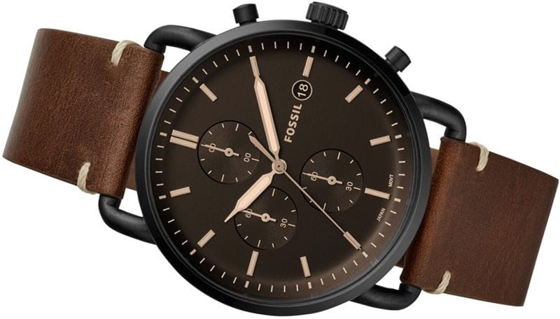 Fossil Commuter Chronograph Black Dial Brown Leather Strap Watch for Men - FS5403