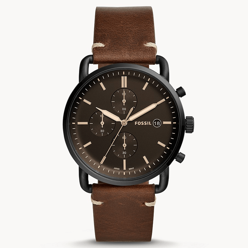 Fossil Commuter Chronograph Black Dial Brown Leather Strap Watch for Men - FS5403