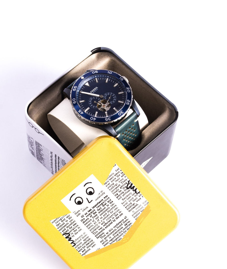Fossil Crewmaster Sports Automatic Blue Dial Blue Leather Strap Watch for Men - ME3149