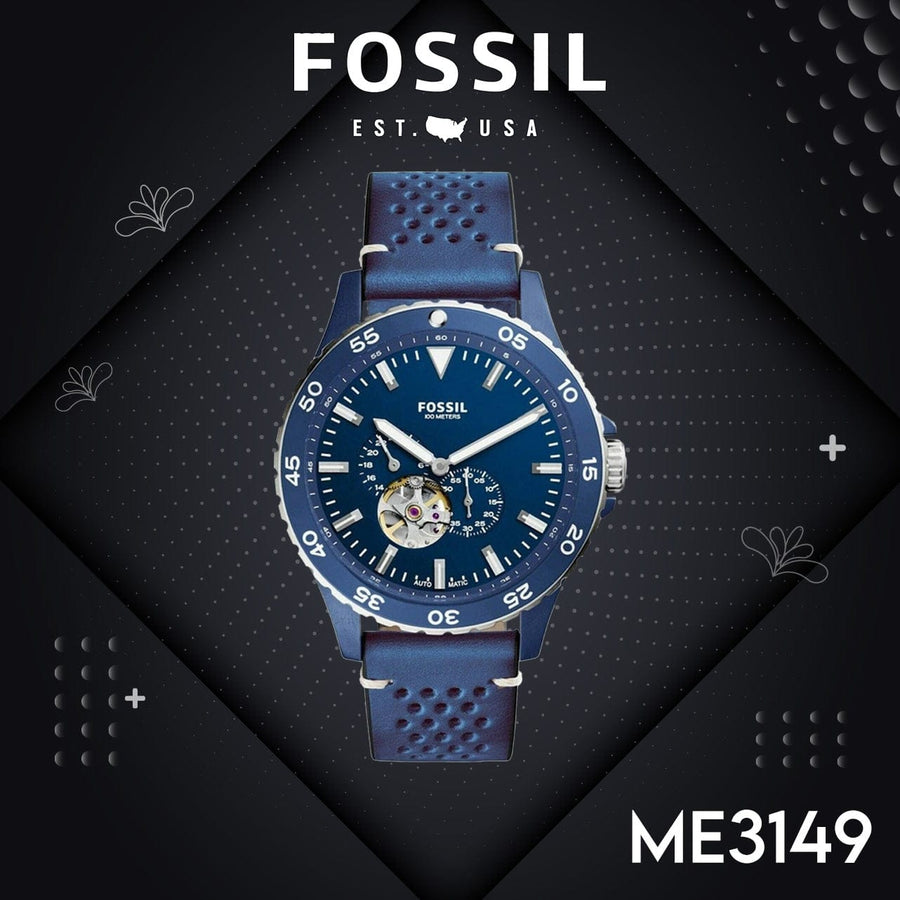 Fossil Crewmaster Sports Automatic Blue Dial Blue Leather Strap Watch for Men - ME3149