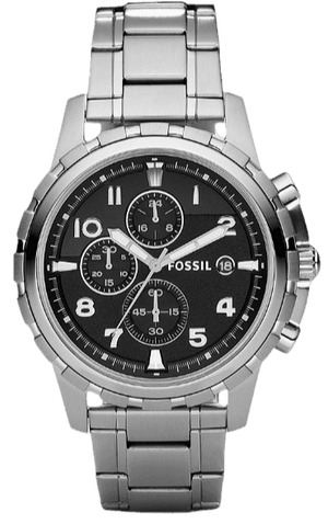 Fossil Dean Chronograph Black Dial Silver Steel Strap Watch for Men - FS4542