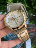 Fossil Dean Chronograph Champagne Dial Gold Steel Strap Watch for Men - FS4867