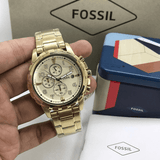 Fossil Dean Chronograph Champagne Dial Gold Steel Strap Watch for Men - FS4867