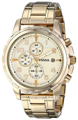 Fossil Dean Chronograph Champagne Dial Gold Steel Strap Watch for Men - FS4867