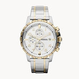 Fossil Dean Chronograph White Dial Silver Steel Strap Watch for Men - FS4795