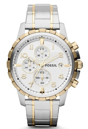 Fossil Dean Chronograph White Dial Silver Steel Strap Watch for Men - FS4795