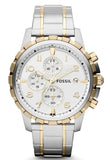 Fossil Dean Chronograph White Dial Silver Steel Strap Watch for Men - FS4795