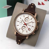 Fossil Boyfriend White Dial Brown Leather Strap Watch for Women - ES3616