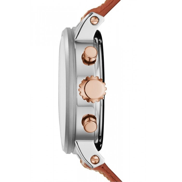 Fossil Boyfriend Chronograph White Dial Brown Leather Strap Watch for Women - ES3837