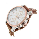 Fossil Boyfriend Chronograph White Dial Brown Leather Strap Watch for Women - ES3837