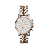 Fossil Boyfriend Chronograph White Dial Two Tone Steel Strap Watch for Women - ES3840