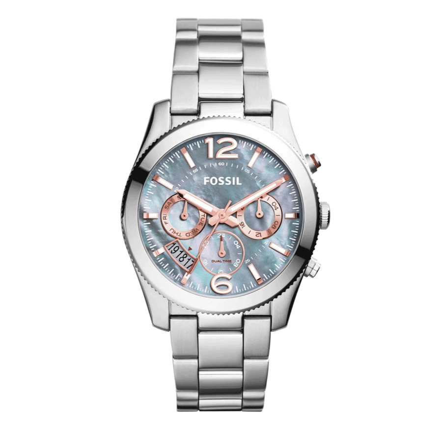 Fossil Perfect Boyfriend Mother of Pearl Blue Dial Silver Steel Strap Watch for Women - ES3880
