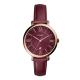 Fossil Jacqueline Burgundy Dial Burgundy Leather Strap Watch for Women  - ES4099