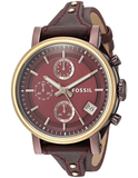 Fossil Original Boyfriend Sport Chronograph Maroon Dial Maroon Leather Strap Watch for Women - ES4114