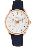 Fossil Tailor White Dial Blue Leather Strap Watch for Women - ES4260