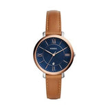 Fossil Jacqueline Three Hand Date Luggage Blue Dial Brown Leather Strap Watch for Women - ES4274