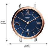 Fossil Jacqueline Three Hand Date Luggage Blue Dial Brown Leather Strap Watch for Women - ES4274