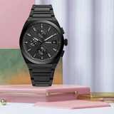Fossil Everett Chronograph Black Dial Black Steel Strap Watch for Men - FS5797