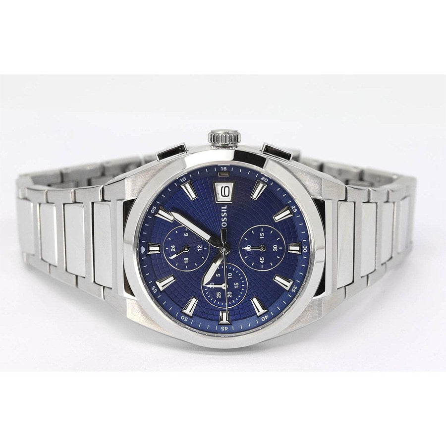 Fossil Everett Chronograph Blue Dial Silver Steel Strap Watch for Men - FS5795