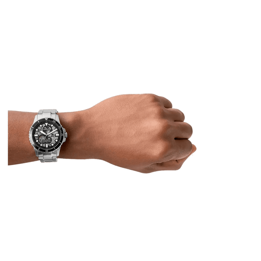 Fossil FB-01 Automatic Skeleton Black Dial Silver Steel Strap Watch for Men - ME3190