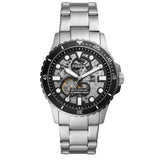 Fossil FB-01 Automatic Skeleton Black Dial Silver Steel Strap Watch for Men - ME3190