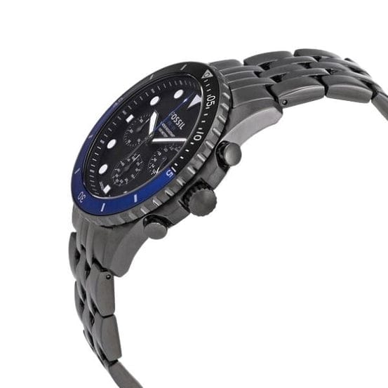 Fossil FB-01 Chronograph Black Dial Grey Steel Strap Watch for Men - FS5835