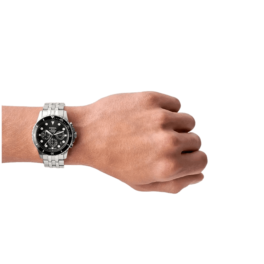 Fossil FB-01 Chronograph Black Dial Silver Steel Strap Watch for Men - FS5837