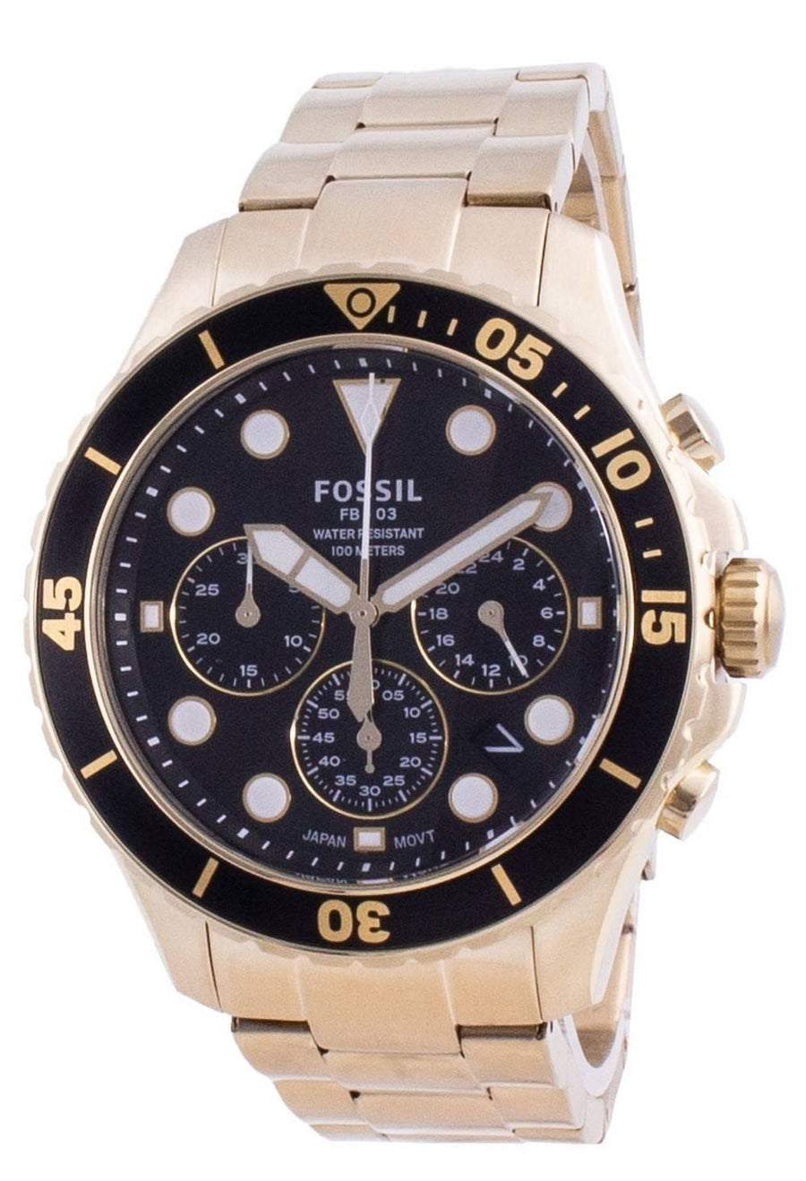 Fossil FB-03 Chronograph Black Dial Gold Steel Strap Watch for Men - FS5727